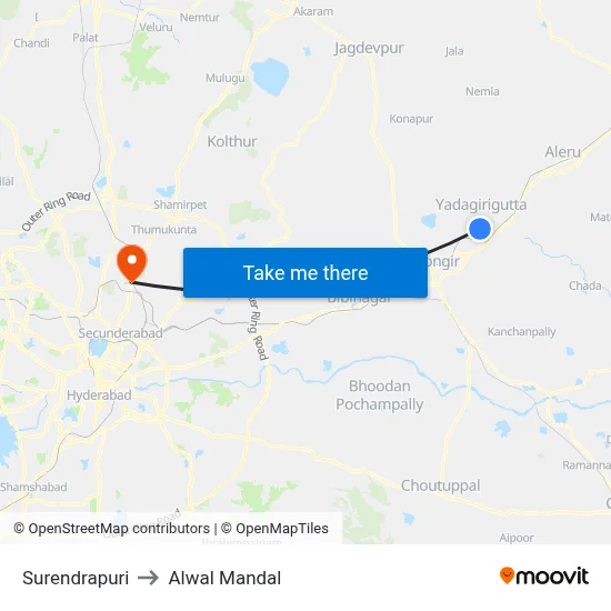 Surendrapuri to Alwal Mandal map