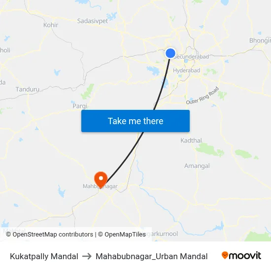 Kukatpally Mandal to Mahabubnagar_Urban Mandal map