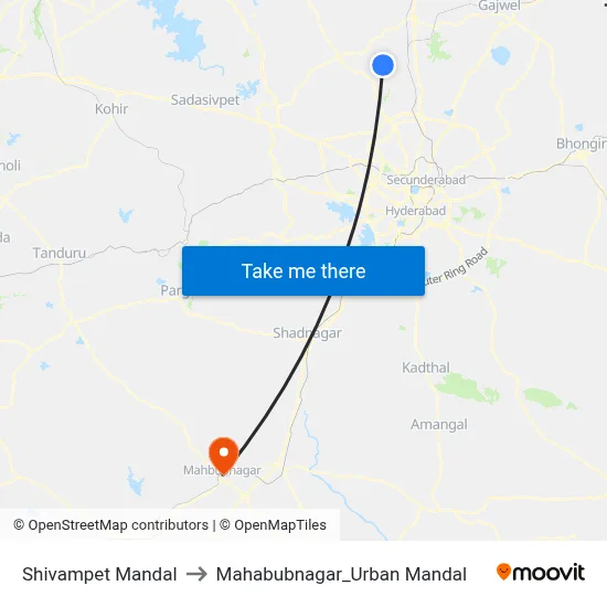 Shivampet Mandal to Mahabubnagar_Urban Mandal map
