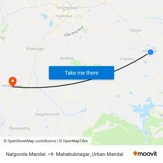 Nalgonda Mandal to Mahabubnagar_Urban Mandal map