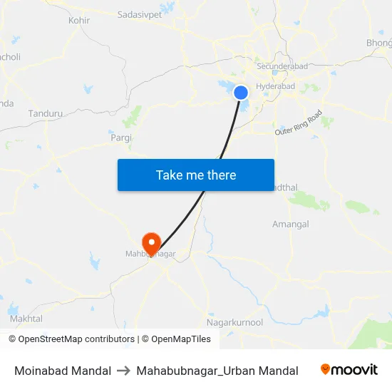 Moinabad Mandal to Mahabubnagar_Urban Mandal map