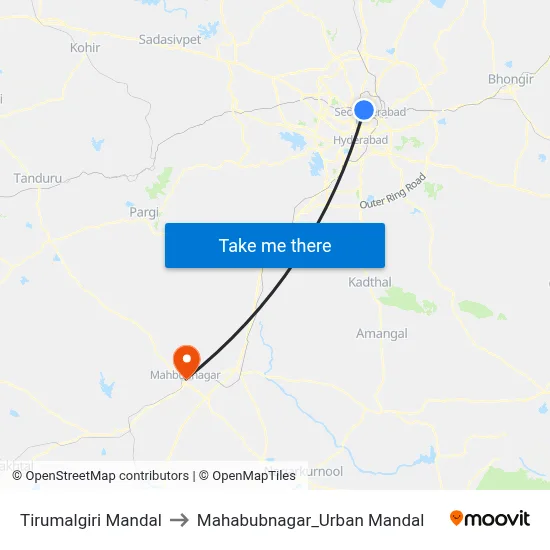 Tirumalgiri Mandal to Mahabubnagar_Urban Mandal map
