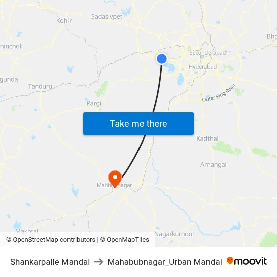 Shankarpalle Mandal to Mahabubnagar_Urban Mandal map