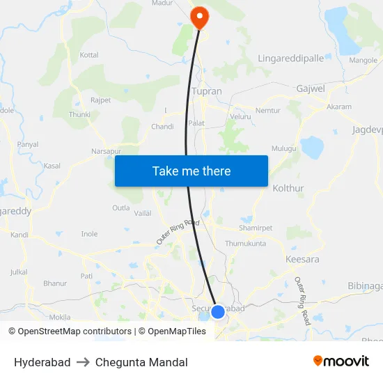 Hyderabad to Chegunta Mandal map
