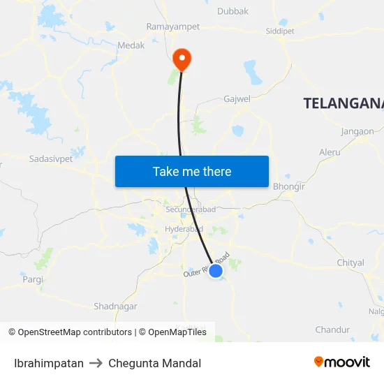 Ibrahimpatan to Chegunta Mandal map