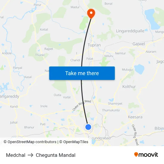 Medchal to Chegunta Mandal map