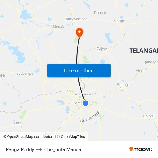 Ranga Reddy to Chegunta Mandal map