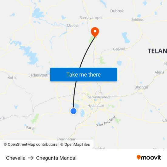 Chevella to Chegunta Mandal map