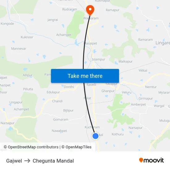 Gajwel to Chegunta Mandal map