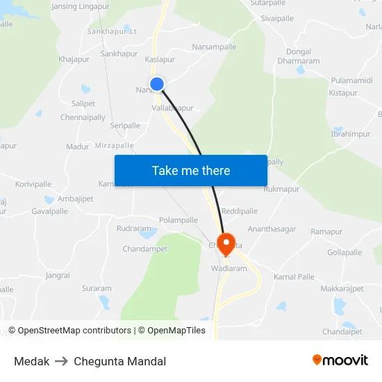 Medak to Chegunta Mandal map