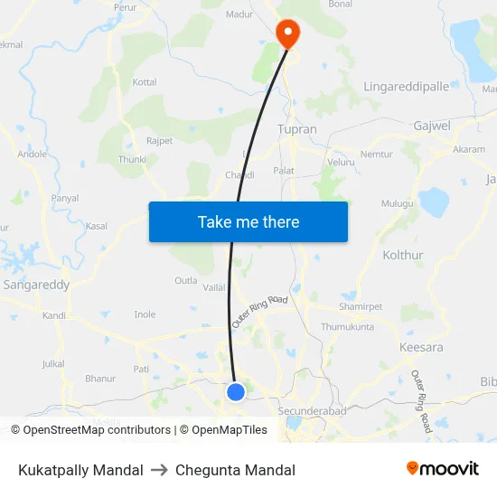 Kukatpally Mandal to Chegunta Mandal map