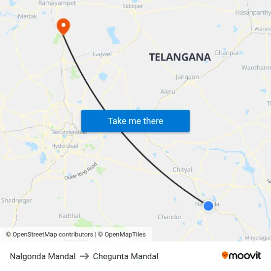 Nalgonda Mandal to Chegunta Mandal map