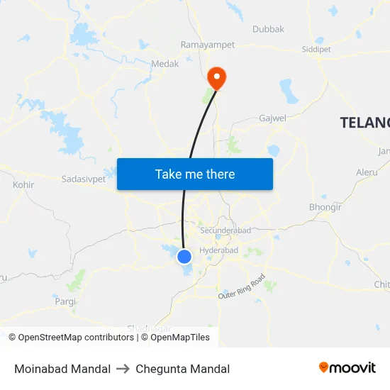 Moinabad Mandal to Chegunta Mandal map