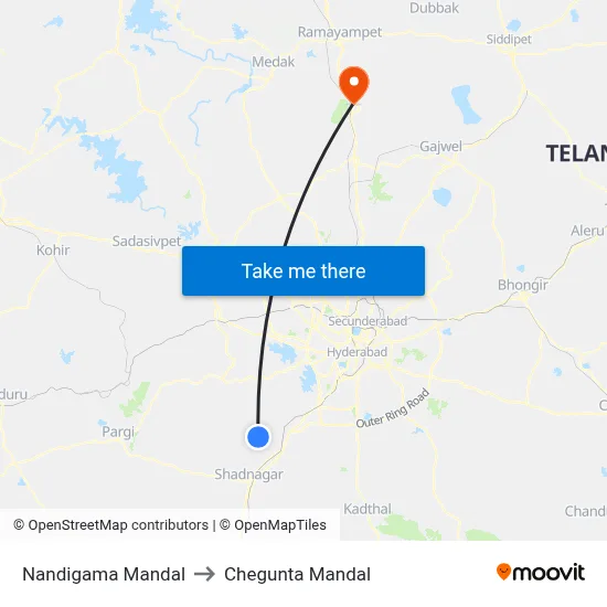 Nandigama Mandal to Chegunta Mandal map