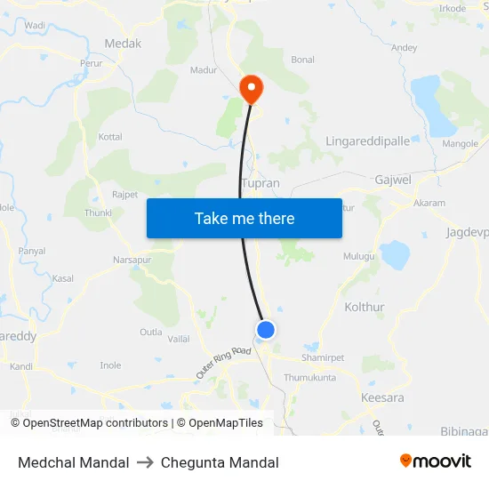 Medchal Mandal to Chegunta Mandal map