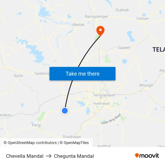 Chevella Mandal to Chegunta Mandal map