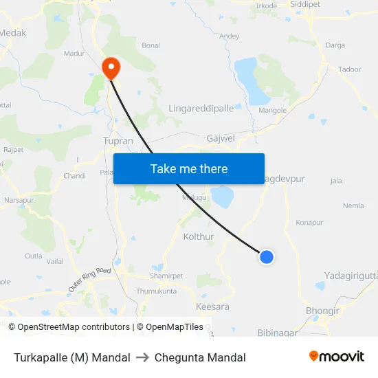 Turkapalle (M) Mandal to Chegunta Mandal map