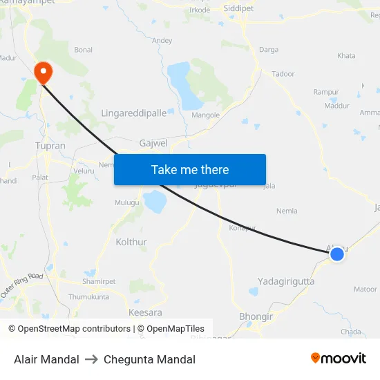 Alair Mandal to Chegunta Mandal map