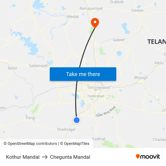 Kothur Mandal to Chegunta Mandal map