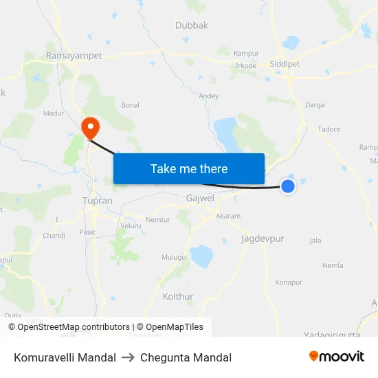 Komuravelli Mandal to Chegunta Mandal map