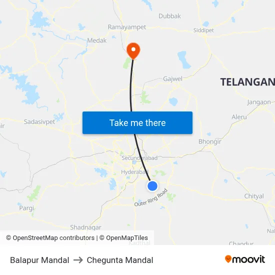 Balapur Mandal to Chegunta Mandal map