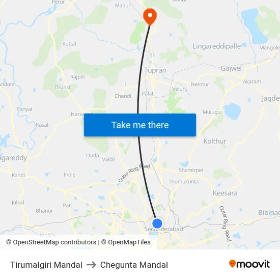 Tirumalgiri Mandal to Chegunta Mandal map