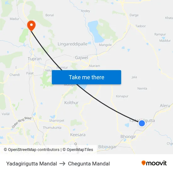 Yadagirigutta Mandal to Chegunta Mandal map