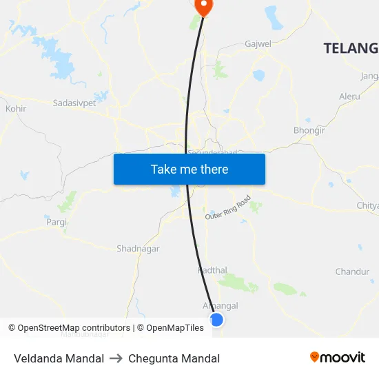 Veldanda Mandal to Chegunta Mandal map