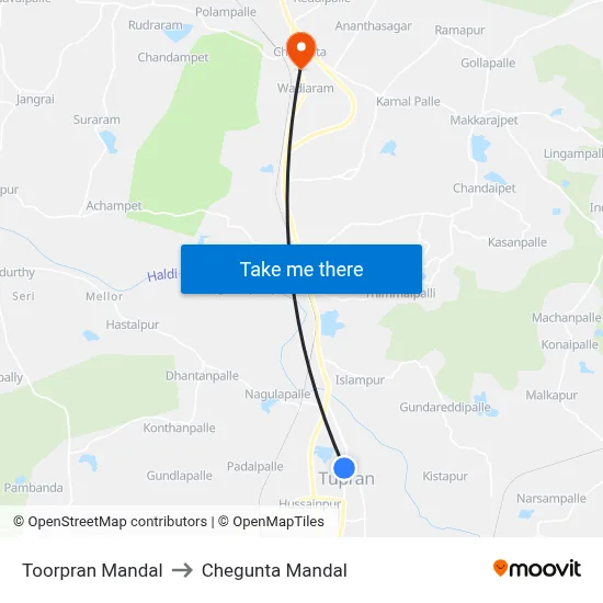 Toorpran Mandal to Chegunta Mandal map