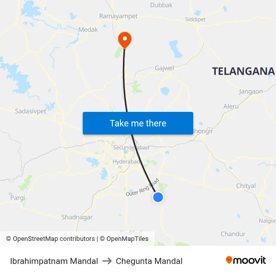 Ibrahimpatnam Mandal to Chegunta Mandal map