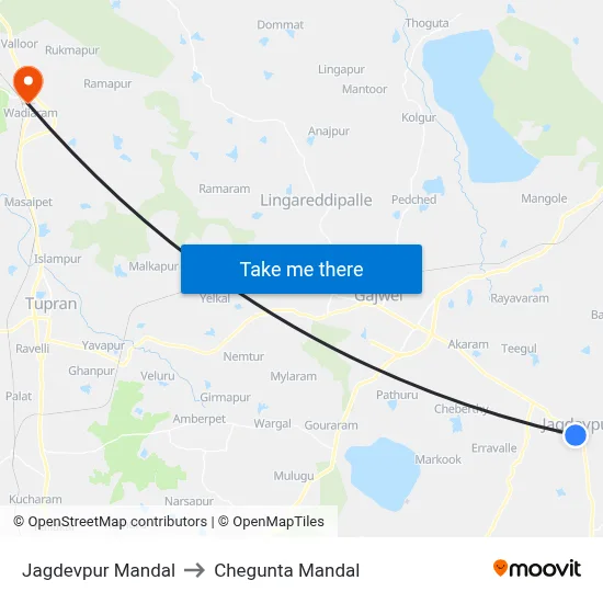 Jagdevpur Mandal to Chegunta Mandal map