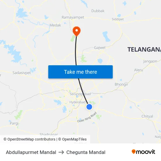 Abdullapurmet Mandal to Chegunta Mandal map
