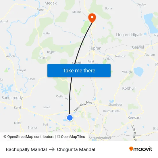 Bachupally Mandal to Chegunta Mandal map