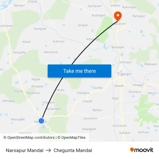 Narsapur Mandal to Chegunta Mandal map