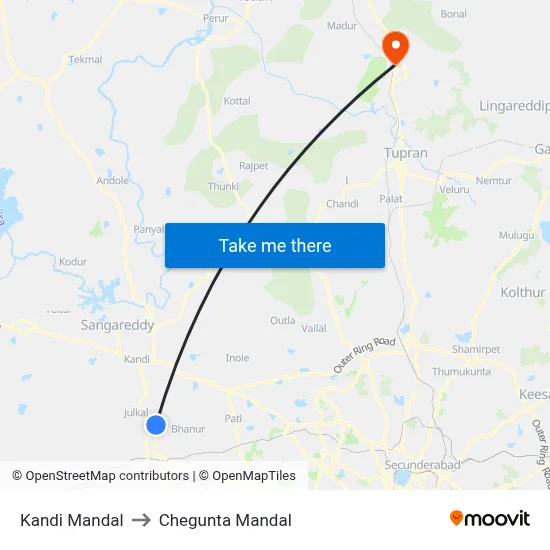 Kandi Mandal to Chegunta Mandal map