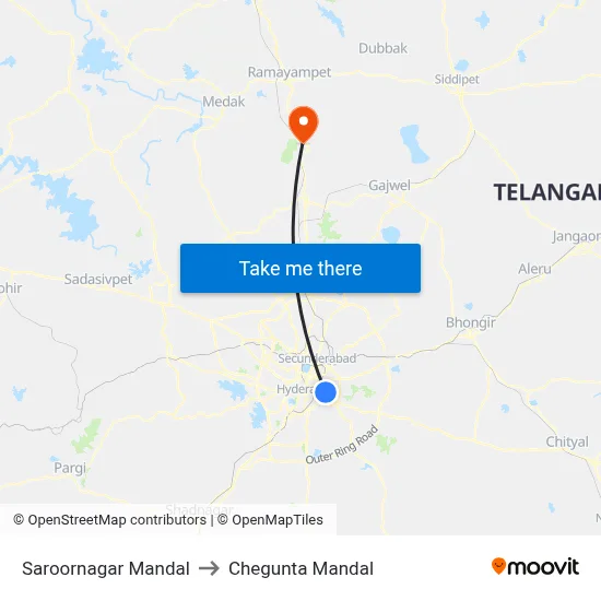 Saroornagar Mandal to Chegunta Mandal map