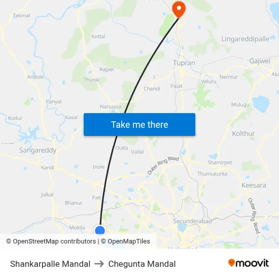 Shankarpalle Mandal to Chegunta Mandal map