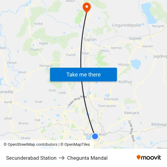 Secunderabad Station to Chegunta Mandal map