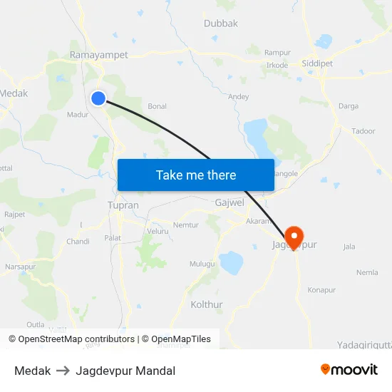 Medak to Jagdevpur Mandal map