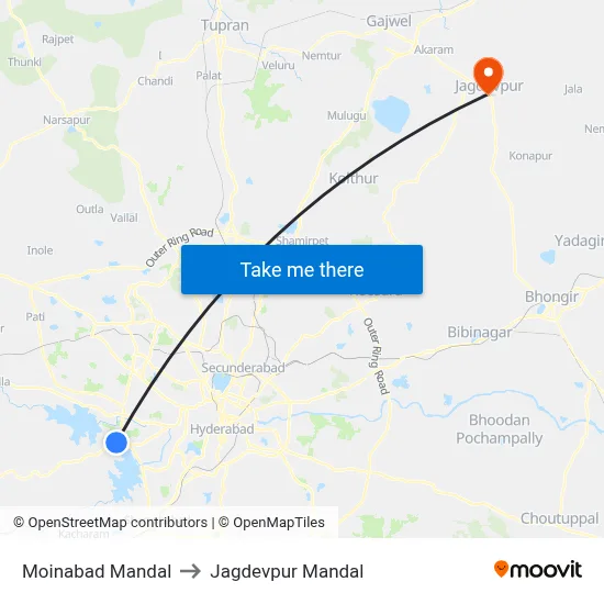 Moinabad Mandal to Jagdevpur Mandal map