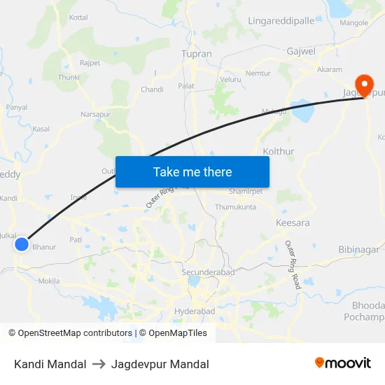 Kandi Mandal to Jagdevpur Mandal map