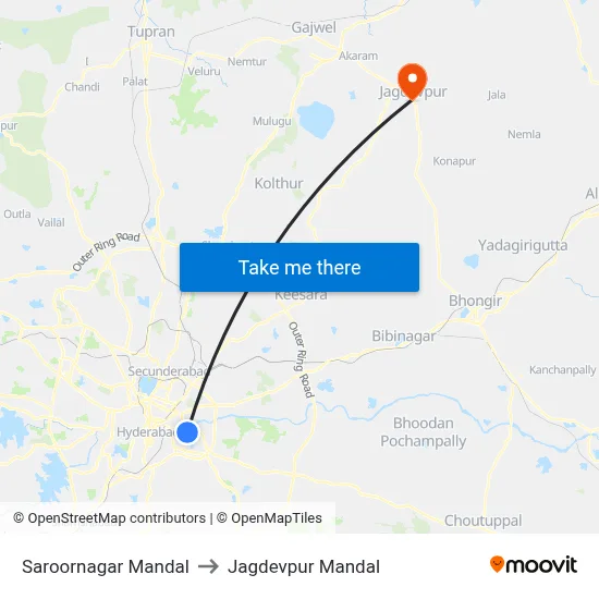 Saroornagar Mandal to Jagdevpur Mandal map