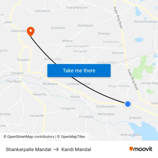 Shankarpalle Mandal to Kandi Mandal map