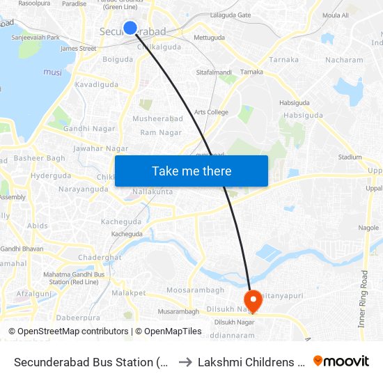 Secunderabad Bus Station (Gurudwara) to Lakshmi Childrens Hospital map