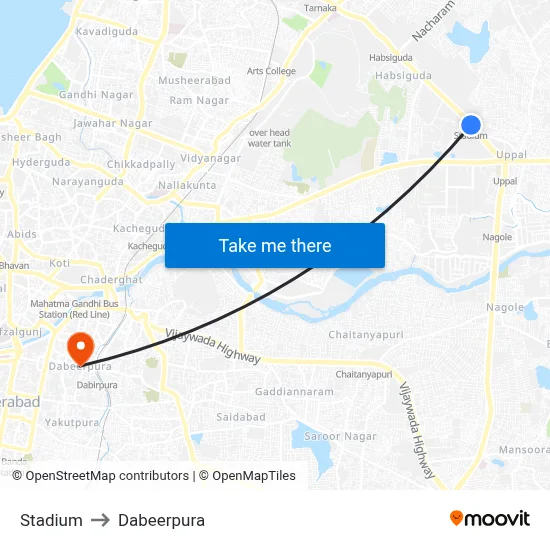 Stadium to Dabeerpura map