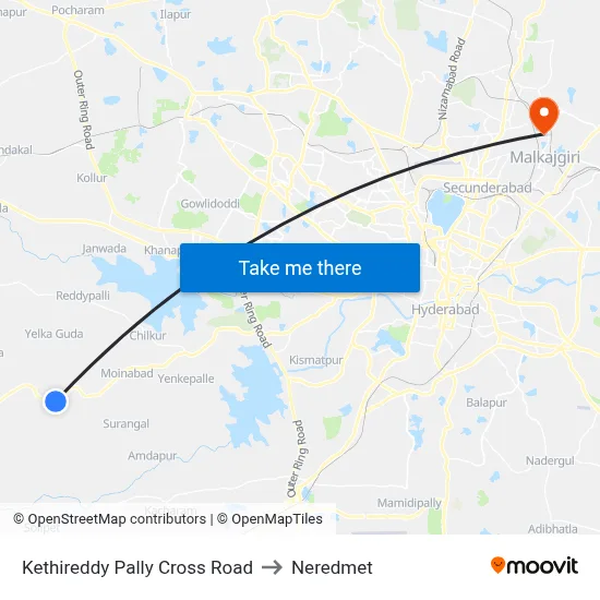 Kethireddypally X Road Twd Mgbs to Neredmet map