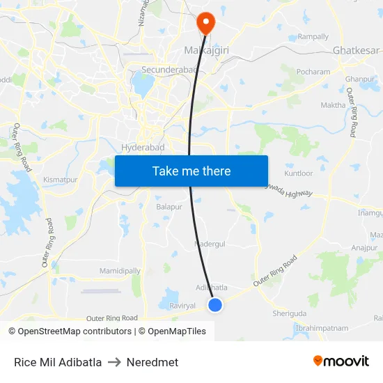 Rice  Mil Adibatla to Neredmet map
