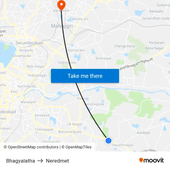 Bhagyalatha Twd Dilshuk Nagar to Neredmet map