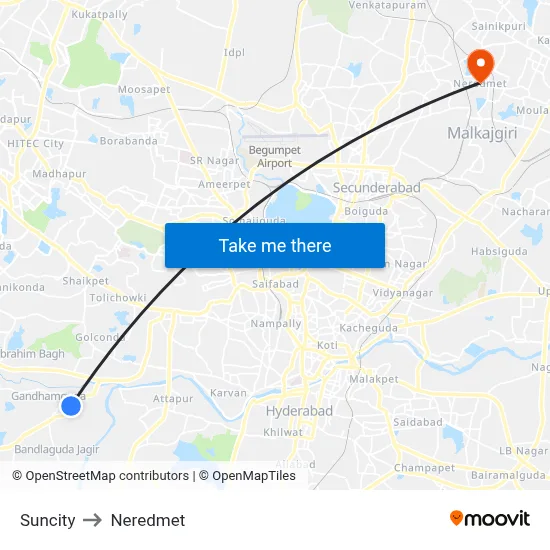 Suncity Twd Chevella to Neredmet map