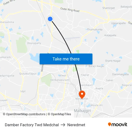 Damber Factory Twd Medchal to Neredmet map